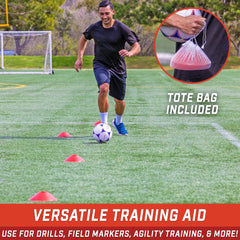 GoSports Premium Sports Cones for Training and Drills - 20 Pack with Tote - Red