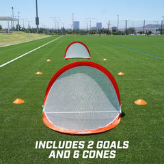 Set of Two Portable Pop-Up Soccer Nets with Agility Training Cones
