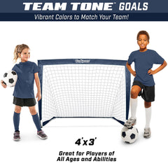 GoSports Team Tone 4 ft x 3 ft Portable Soccer Goal for Kids - Pop Up Net for Backyard - Navy