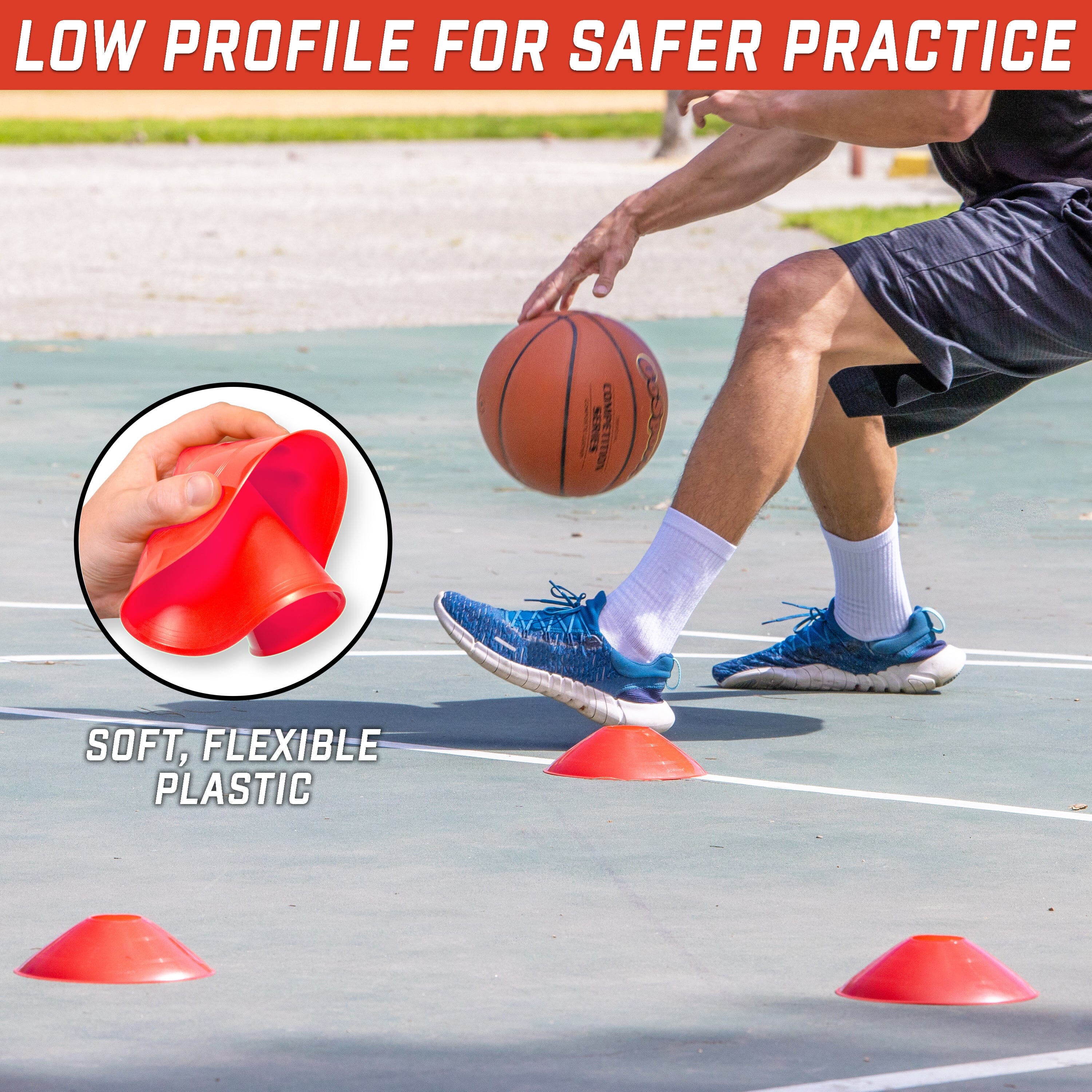 GoSports Premium Sports Cones for Training and Drills - 20 Pack with Tote - Red
