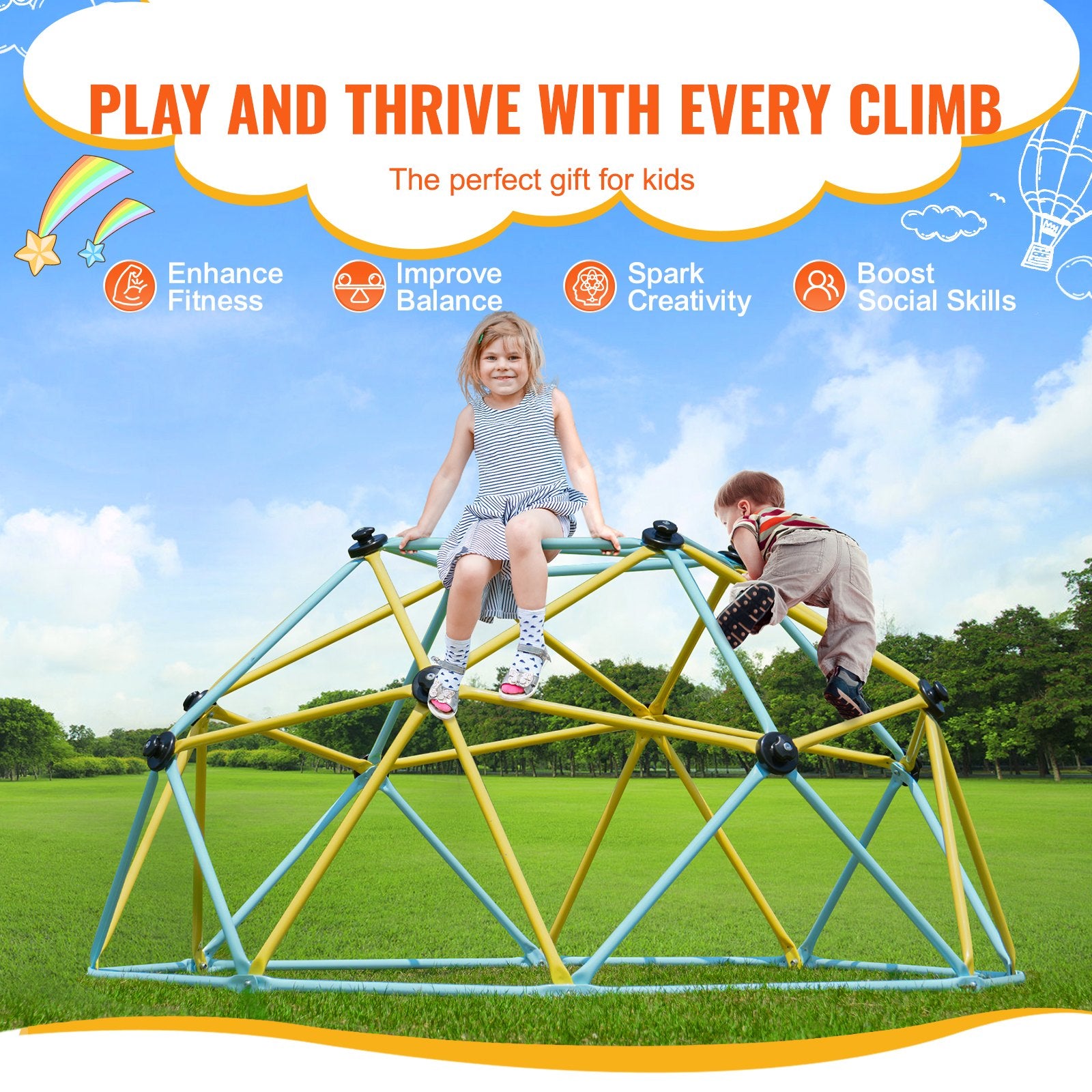 6FT Geometric Dome Climber Play Center for Kids 3 to 9 Years Old