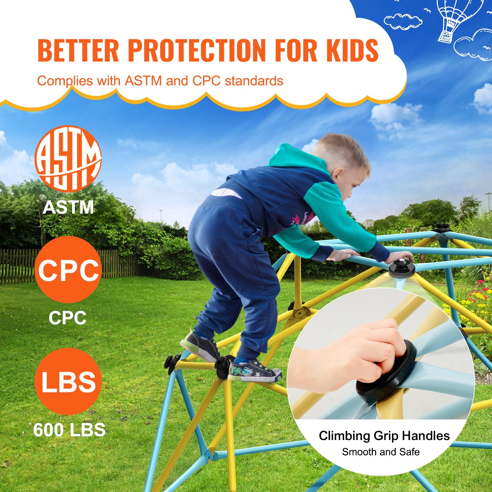 6FT Geometric Dome Climber Play Center for Kids 3 to 9 Years Old