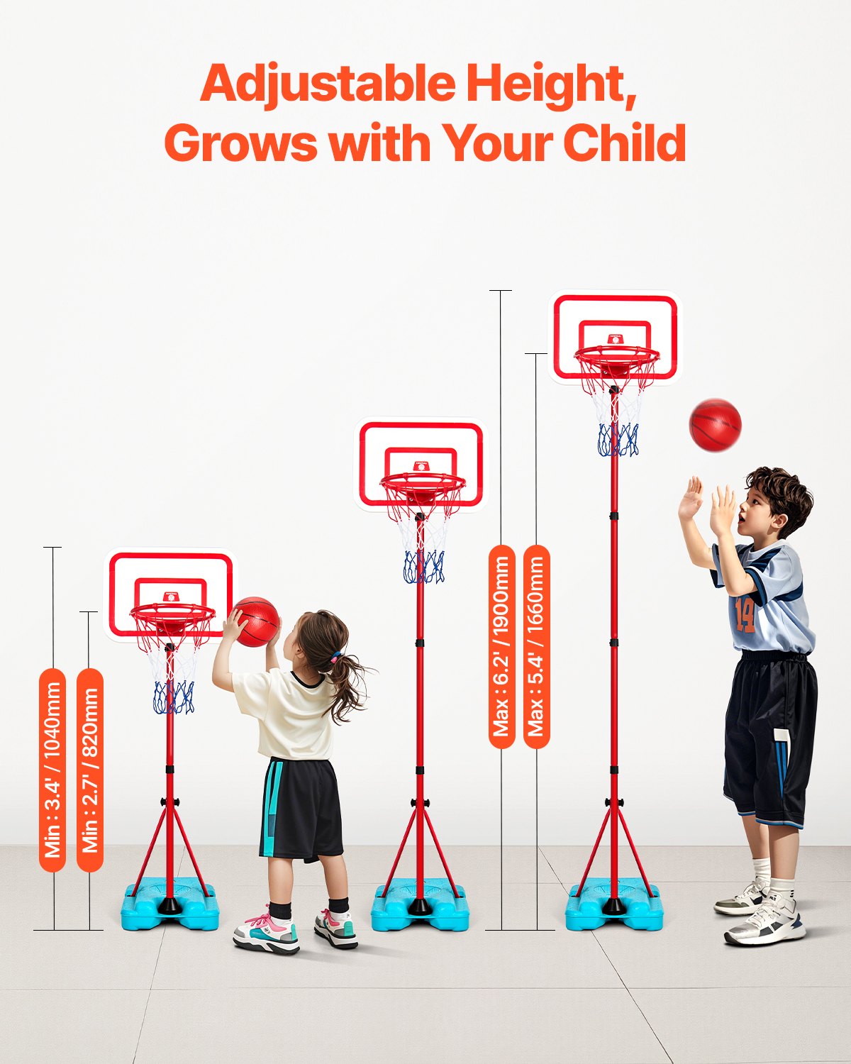 Kids Basketball Hoop Height Adjustable Portable Basketball Court for Kid Outdoor
