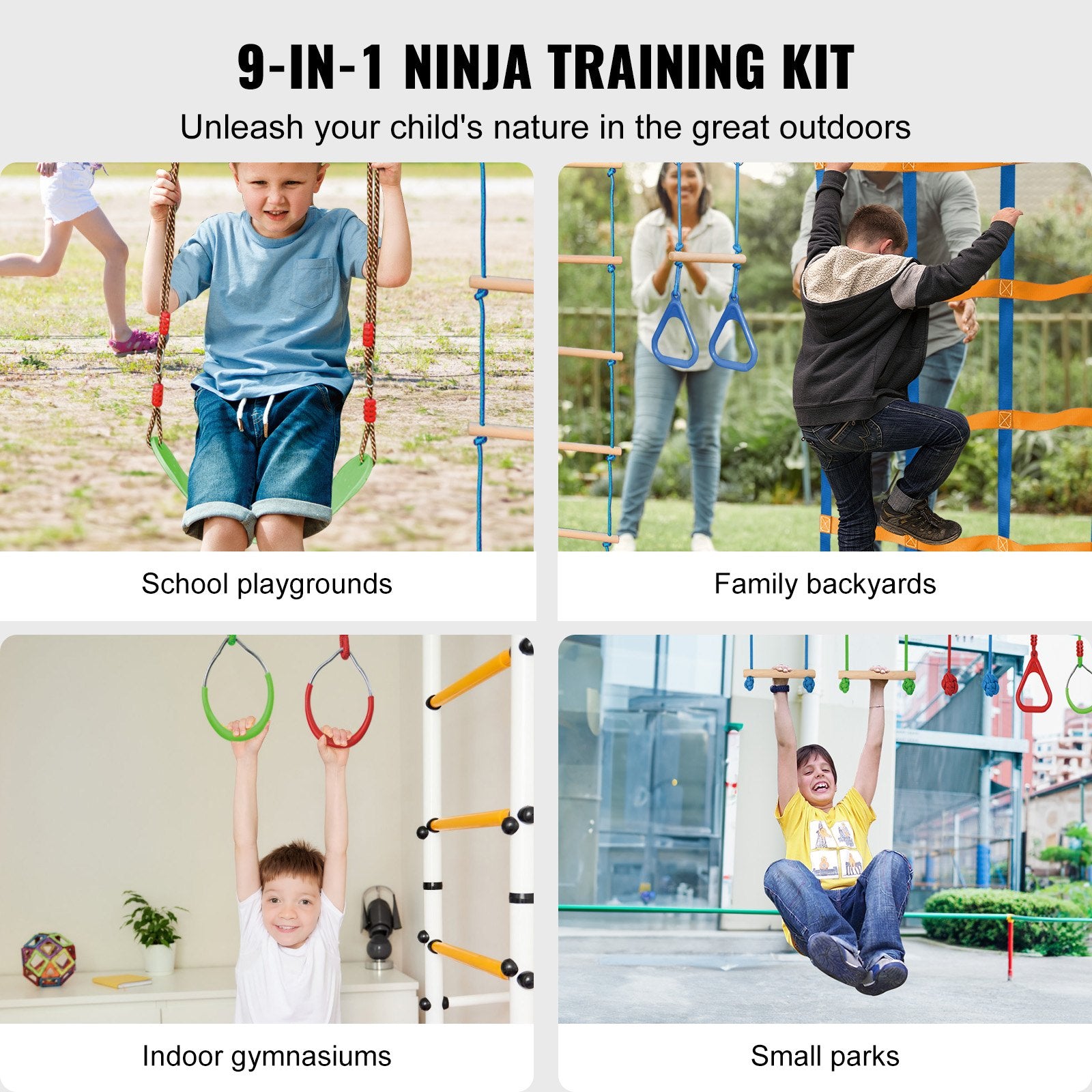 Ninja Warrior Obstacle Course Set with 12 Obstacles for Kids