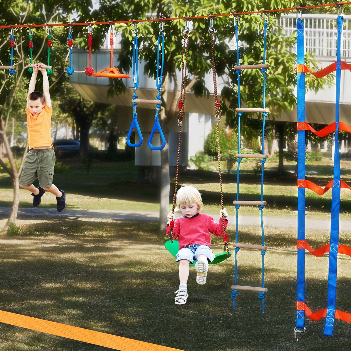 Ninja Warrior Obstacle Course Set with 12 Obstacles for Kids
