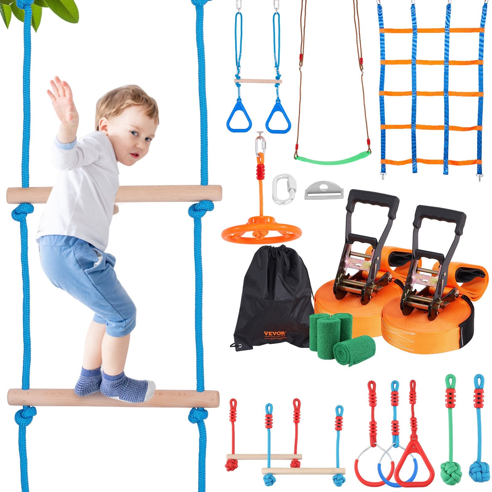 Ninja Warrior Obstacle Course Set with 12 Obstacles for Kids